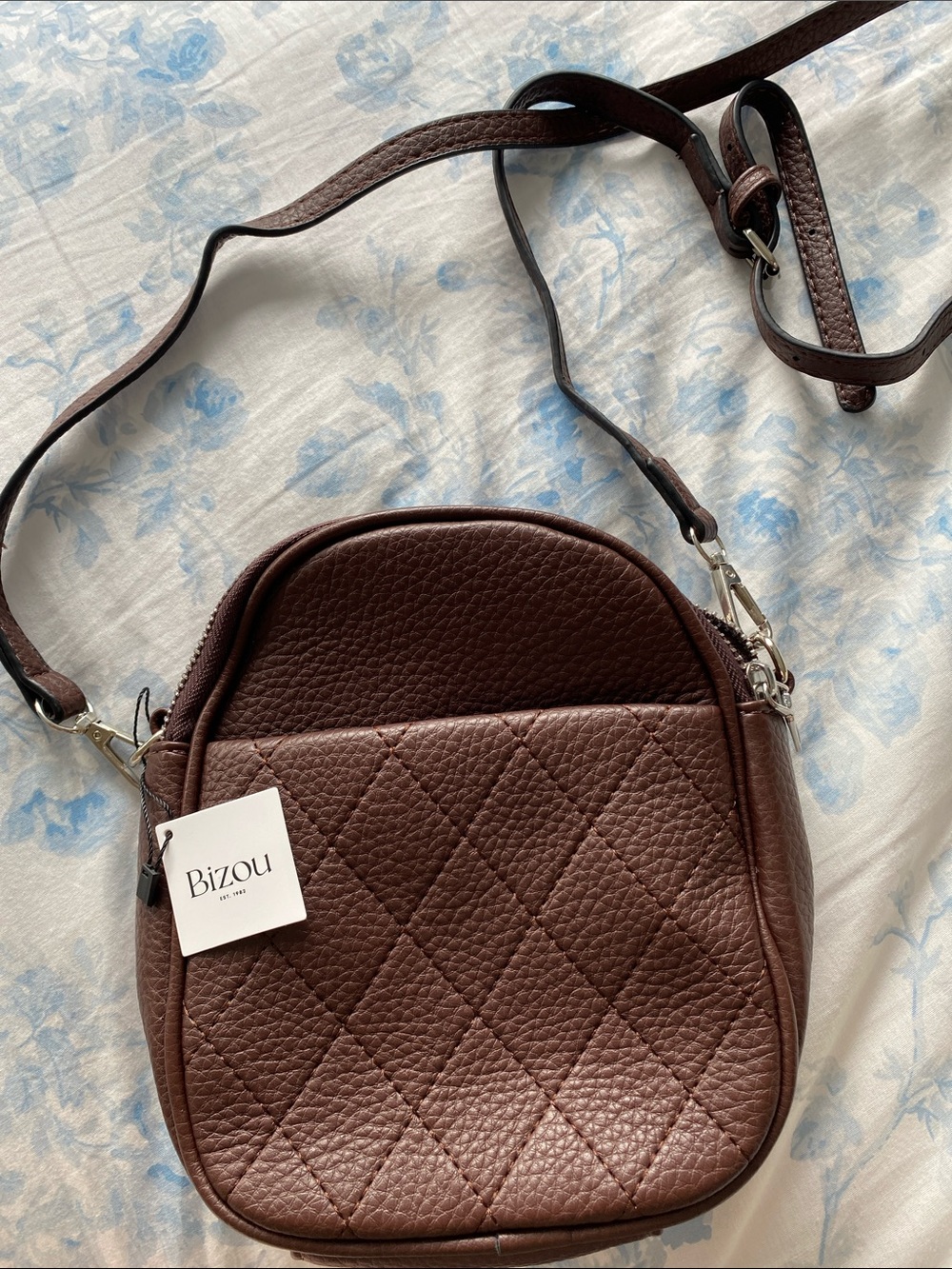 Bizou Quilted Brown Faux Leather Crossbody Bag - Women